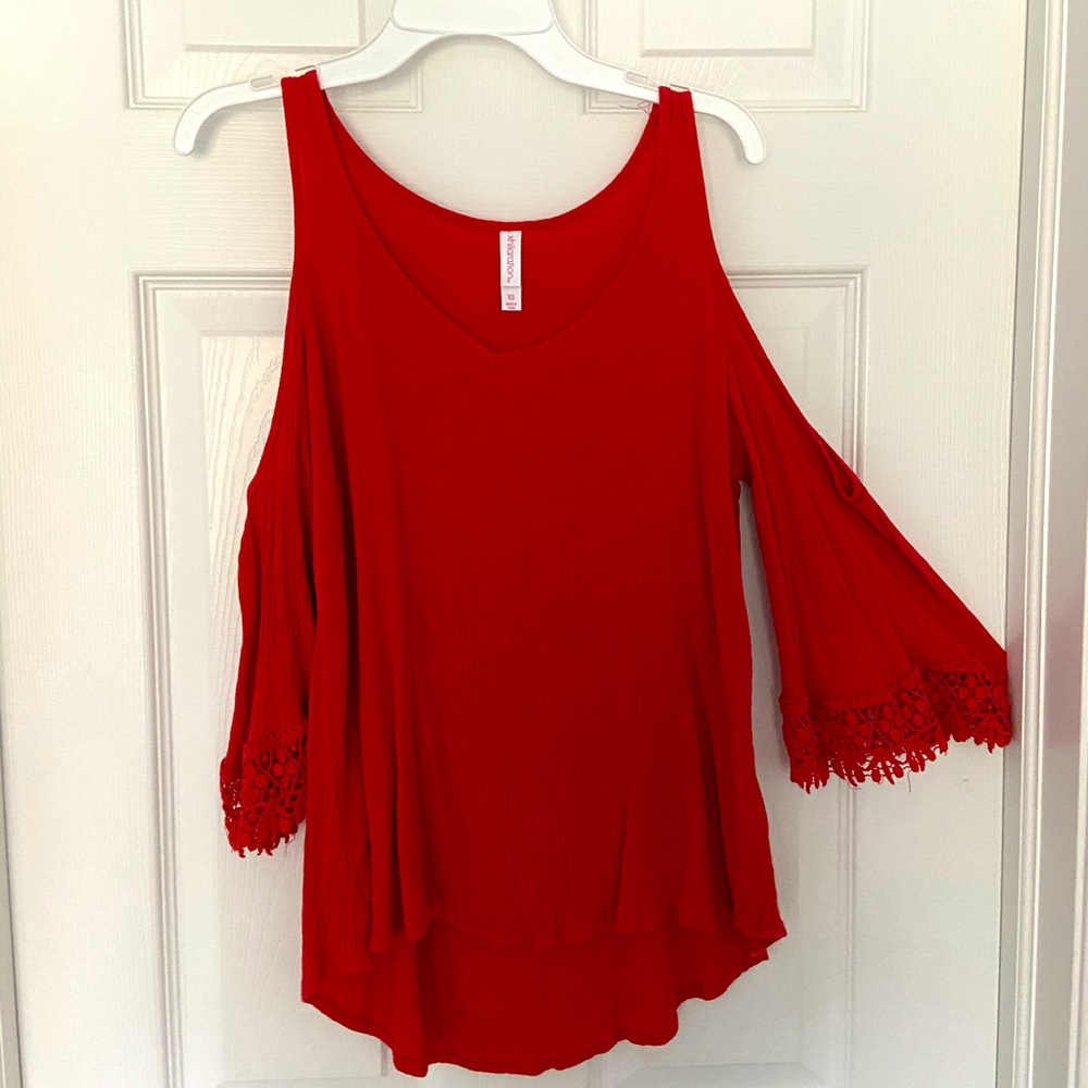Red cold shoulder top